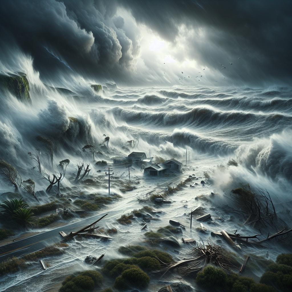 Stormy coast with flooding