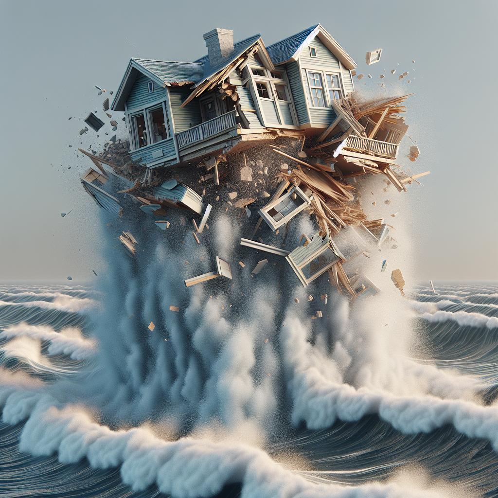 House collapsing into ocean
