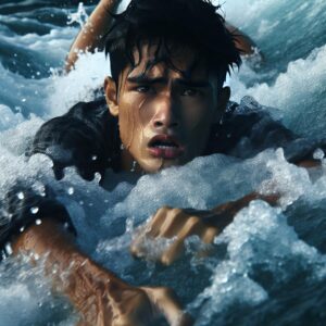 Teenager struggling against rip currents