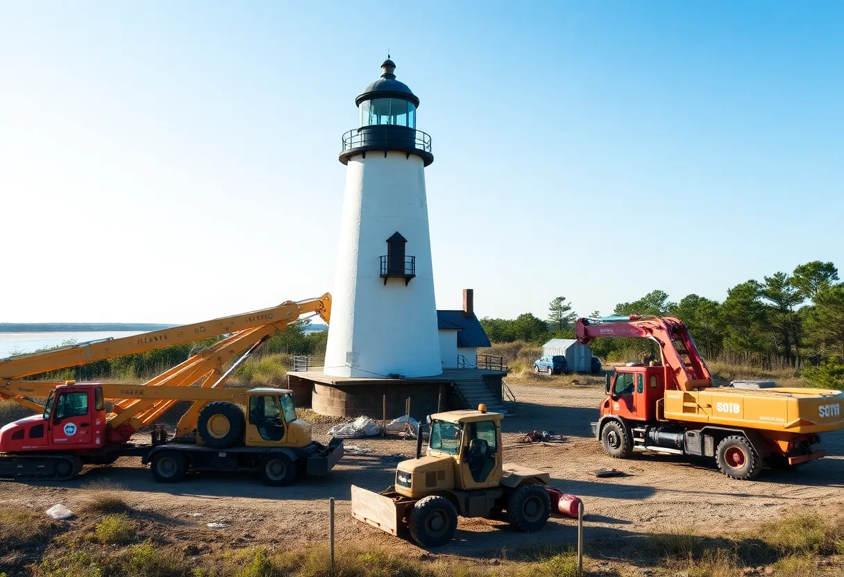 Cape Hatteras Lighthouse undergoing restoration