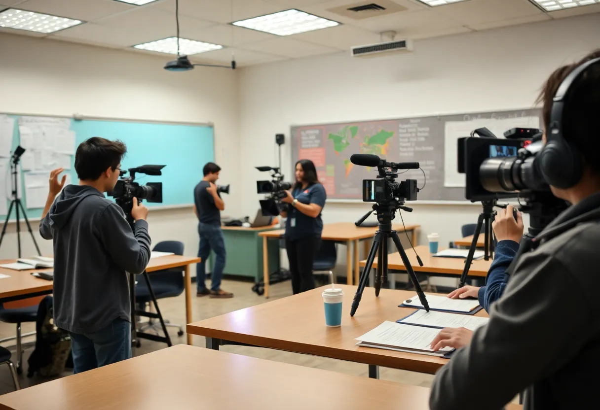 Students engaged in film production at a new film school