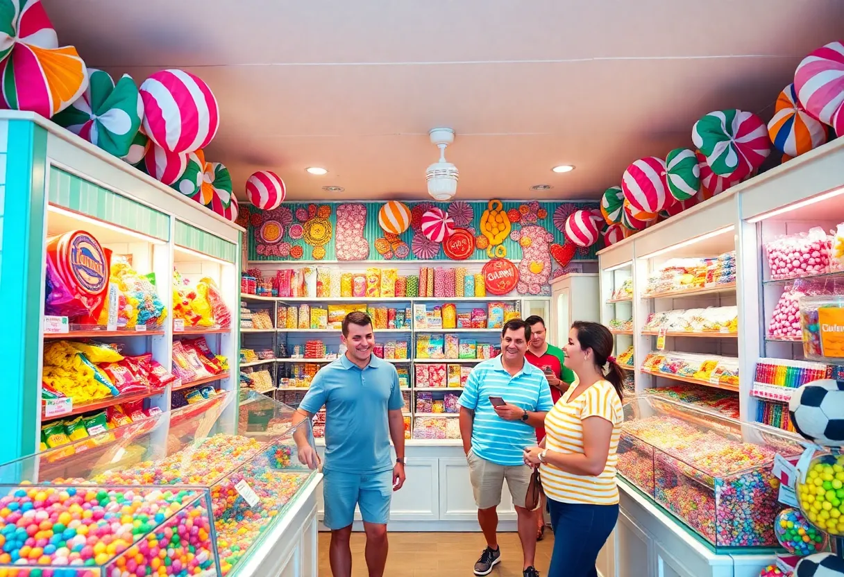Colorful candy displays in a new candy shop opening in Outer Banks
