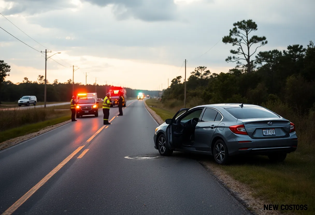 Emergency responders at the scene of a car accident in Currituck County