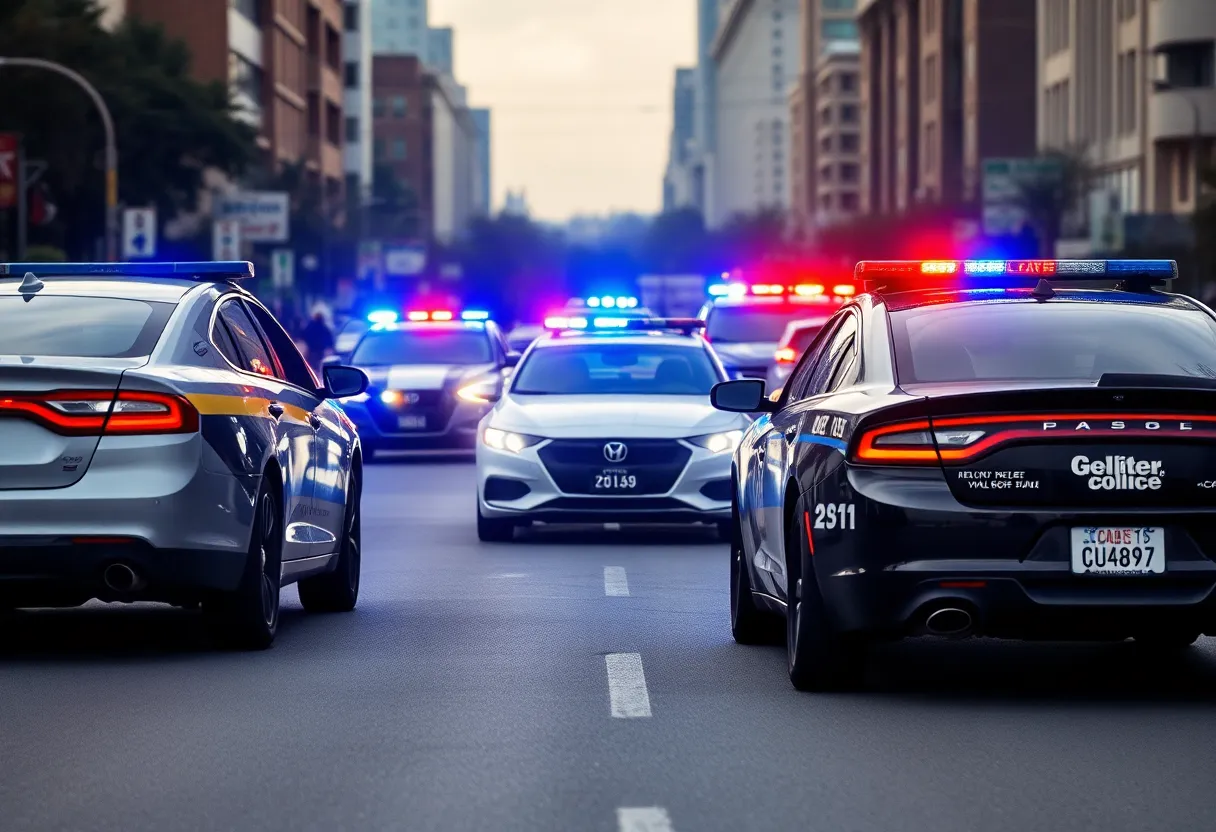 Police cars gathering at the scene of a high-speed chase incident in Currituck County