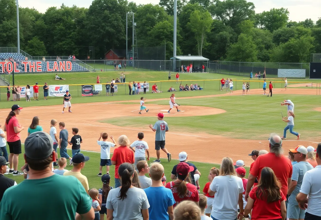 Community cheering at a softball game during the Little League World Series in Greenville.