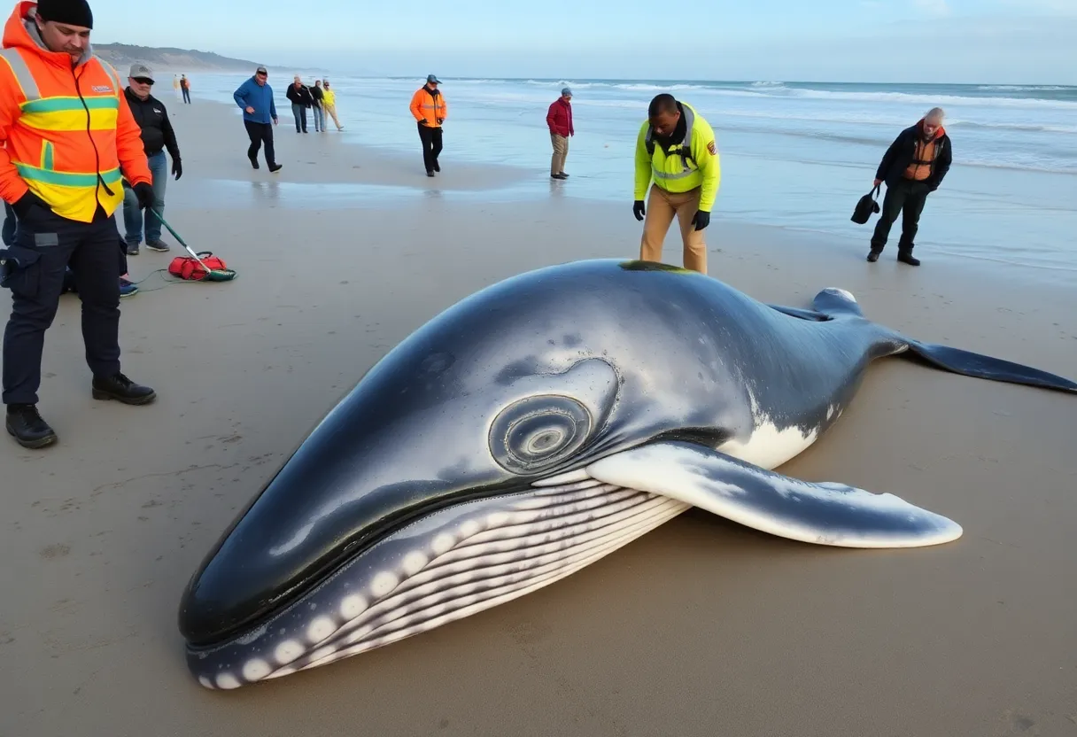 Juvenile humpback whale washed ashore on Kitty Hawk Beach