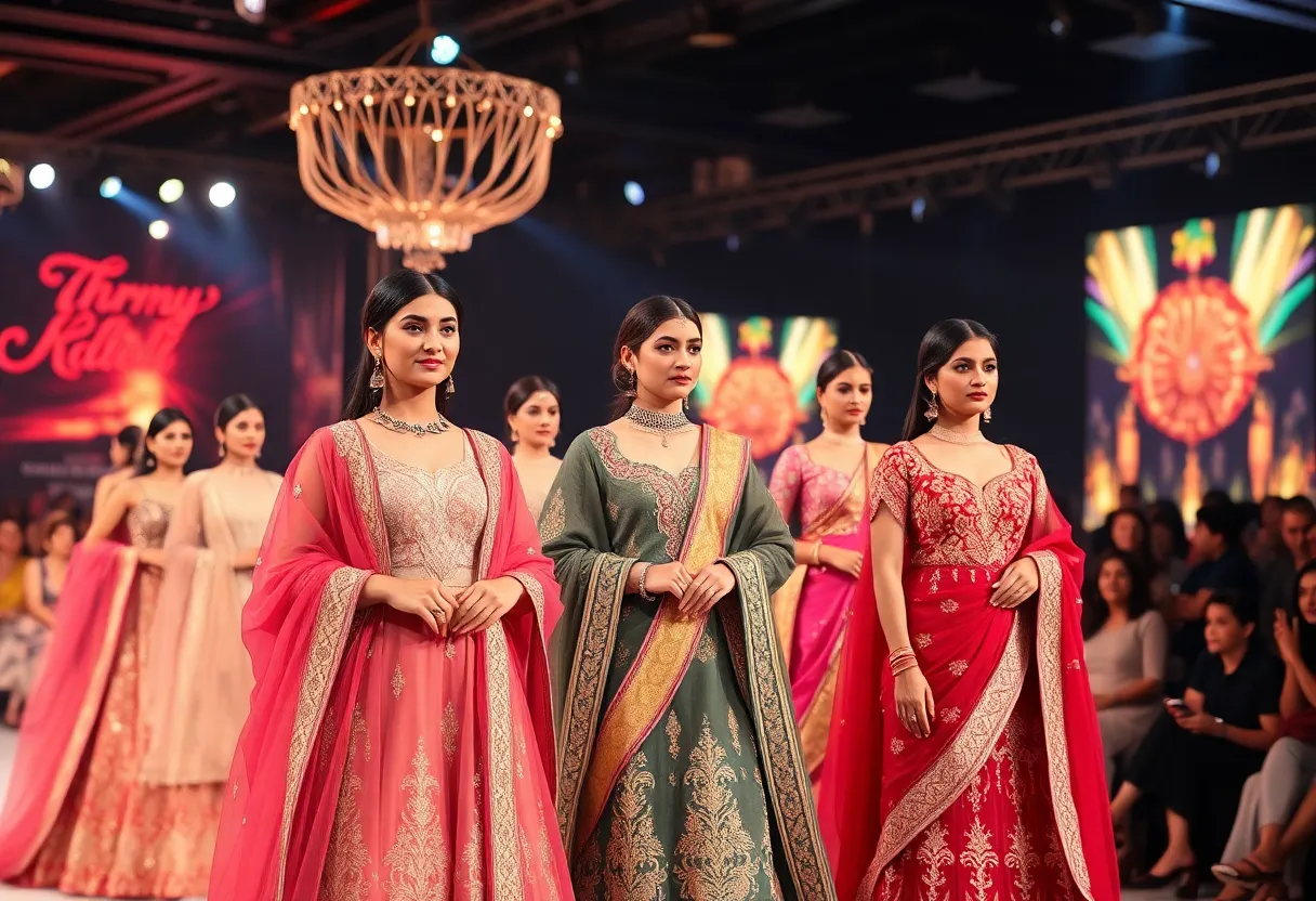 Kokilaben Ambani dressed in a butter-yellow saree with silver embroidery at a fashion show.