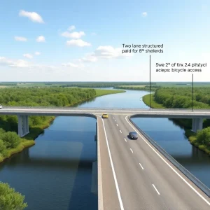 Illustration of the new Lindsay C. Warren Bridge design over the Alligator River
