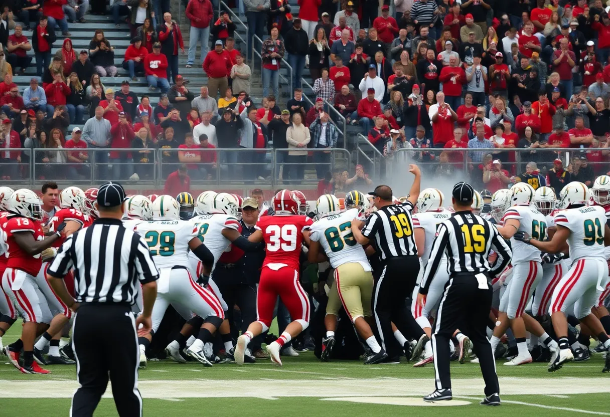 Players fighting during Military Bowl between NC State and East Carolina.