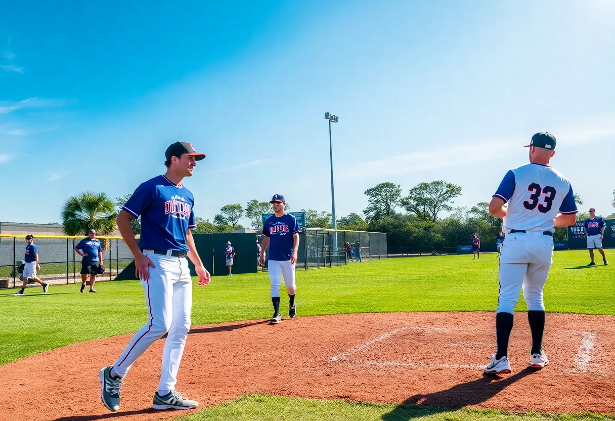 A lively baseball game taking place in the Outer Banks featuring the new Flying Dutchmen team.