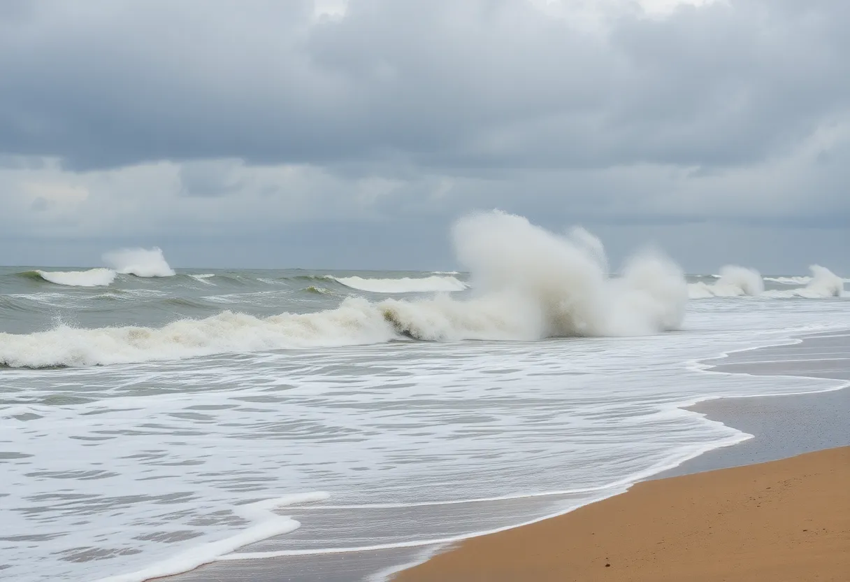 Outer Banks shoreline affected by high winds and flooding