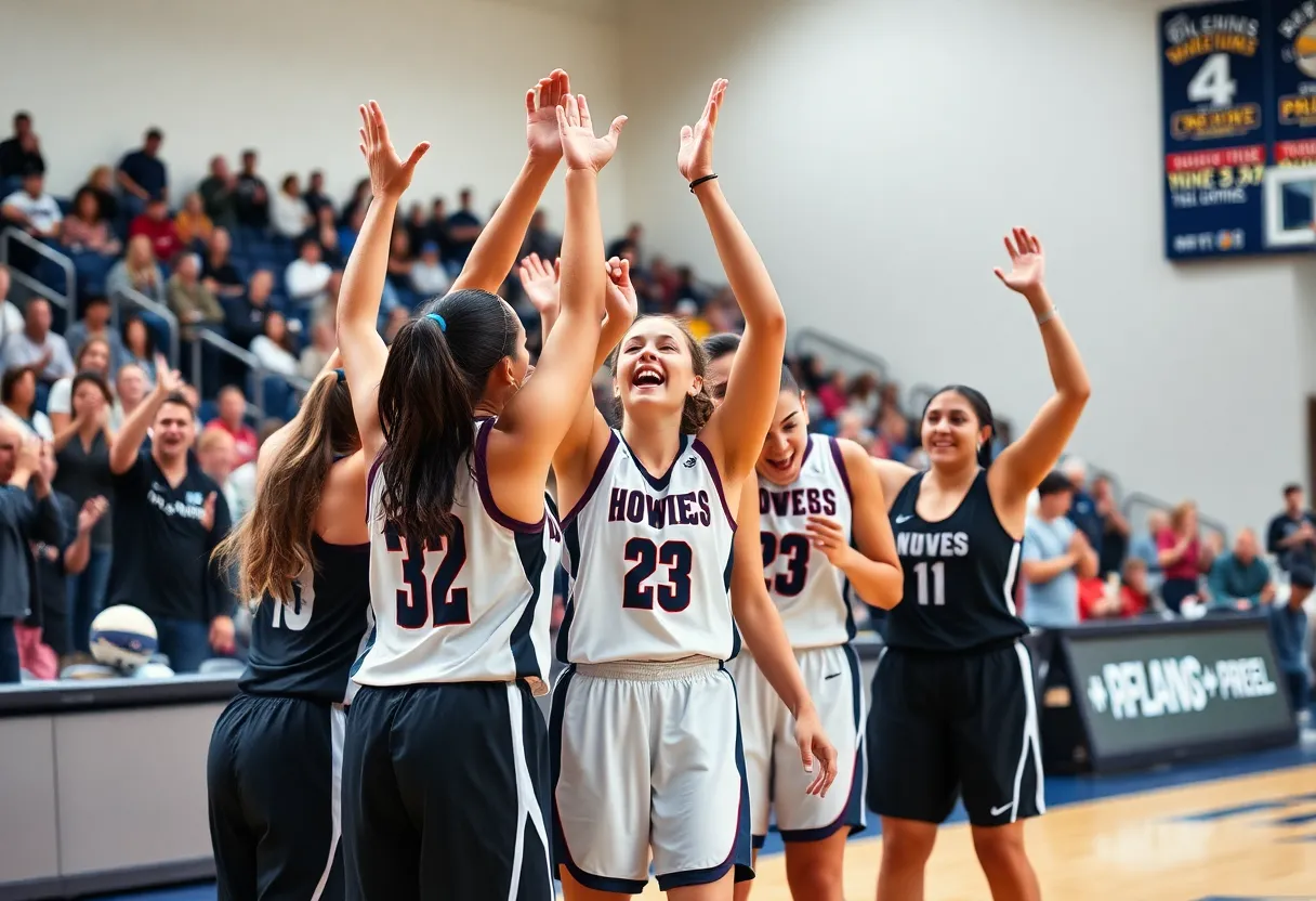 Ripley-Union-Lewis-Huntington girls basketball team celebrating a win