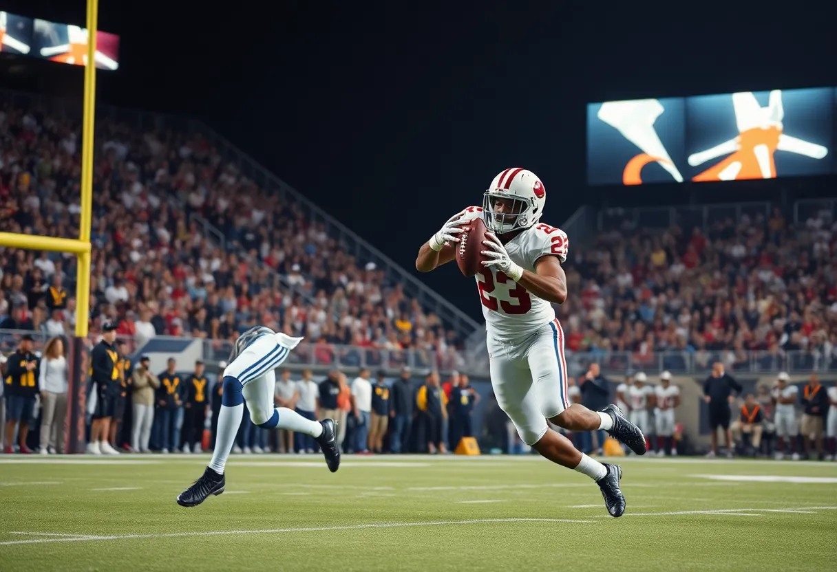 A cornerback catching a football during a game