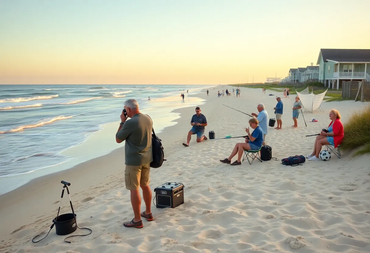 A scenic representation of the Outer Banks with locals participating in various activities.