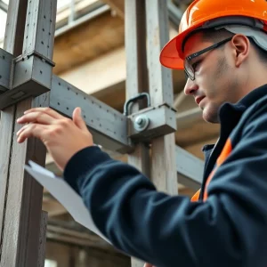 Engineer evaluating structural connections on a construction site