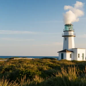 Firefighters responding to the Bodie Island Lighthouse fire