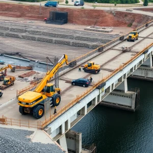 Construction of the Lindsay C. Warren Bridge above the Alligator River