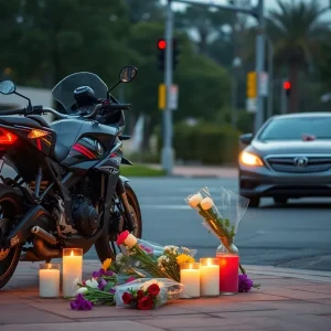 Memorial at the site of a motorcycle accident