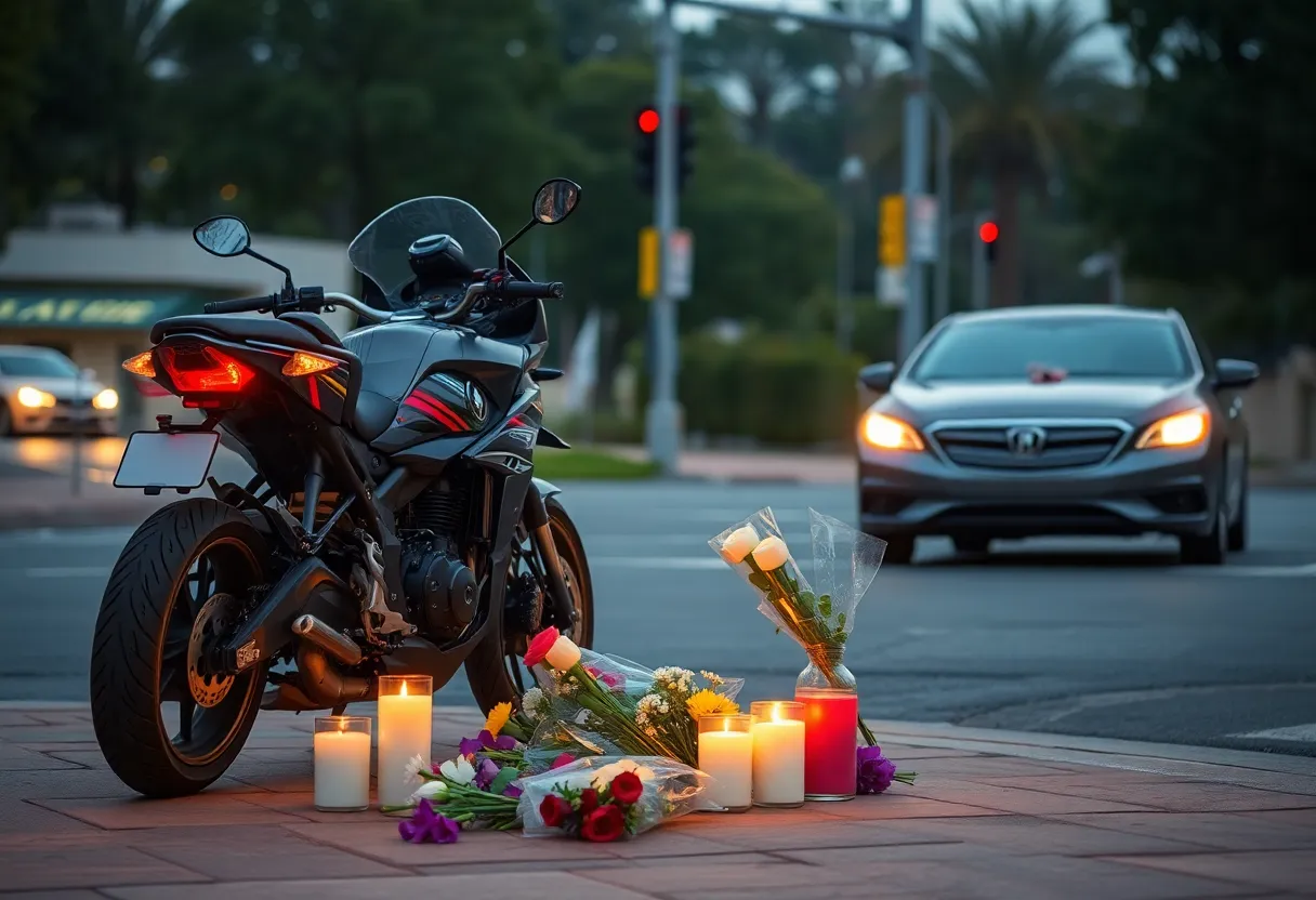 Memorial at the site of a motorcycle accident