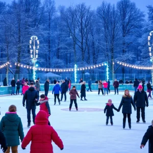 Families enjoying ice skating in Westport on Christmas Eve.