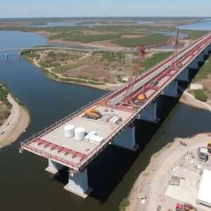 Construction site of the Alligator River Bridge over the Alligator River