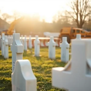 Construction near Harrington Family Cemetery during relocation project
