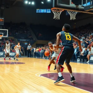 East Carolina Basketball team celebrating their victory in the AAC tournament