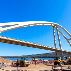 Construction of a new bridge over a river in North Carolina