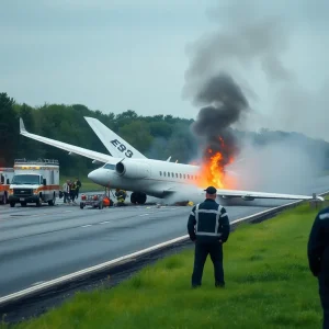 Emergency responders at a plane crash site in Tennessee