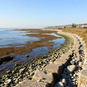 Construction of living shorelines in Wanchese with natural materials.