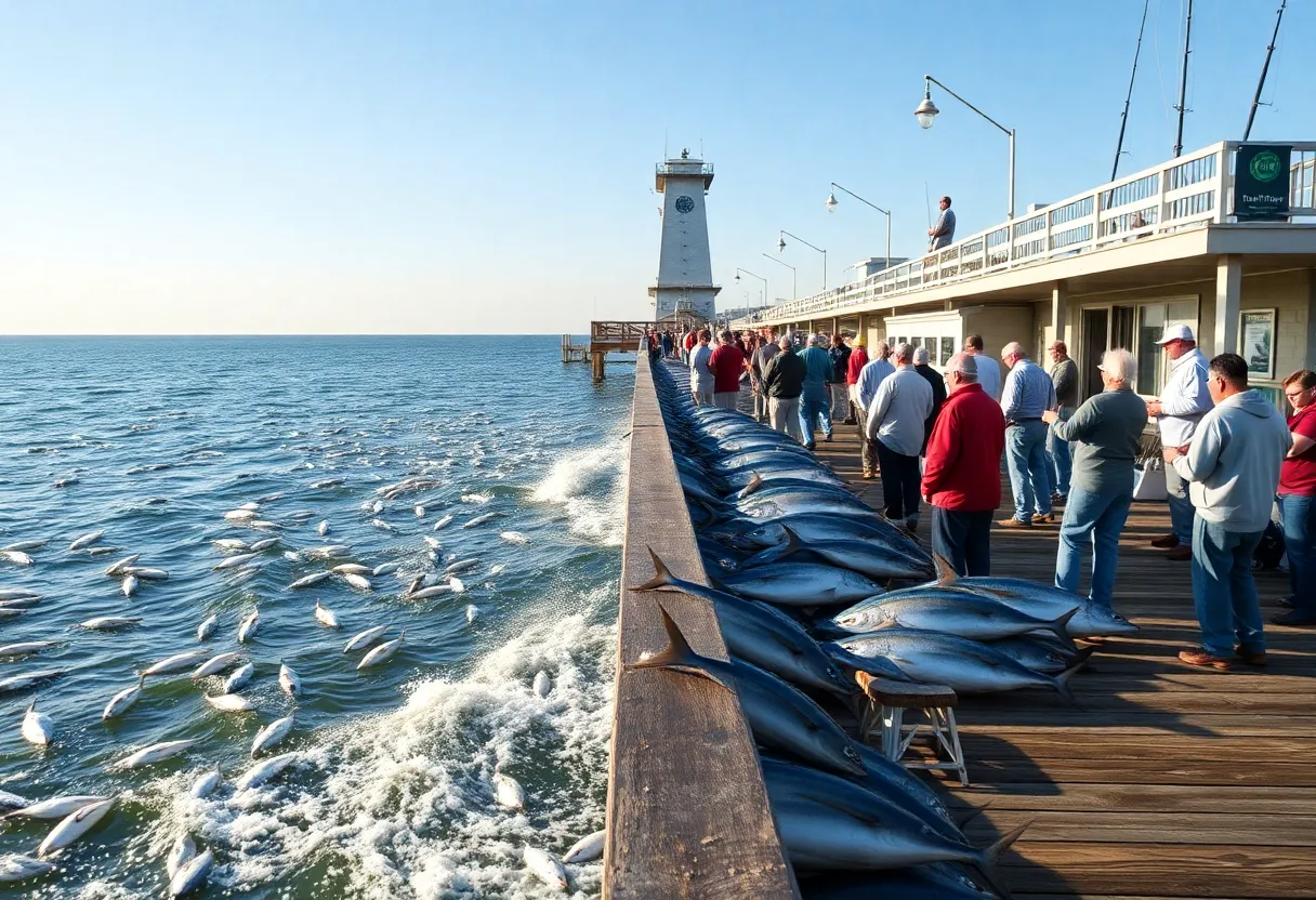 Anglers fishing for bluefin tuna at Jennette’s Pier in Nags Head, NC