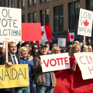 Enthusiastic voters at a political rally in Canada