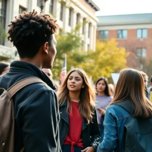 Students discussing campus safety and support for victims at East Carolina University