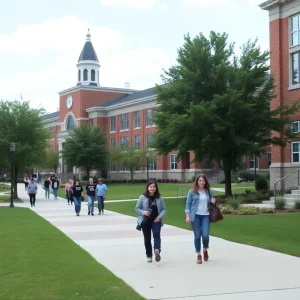 Students walking on East Carolina University campus