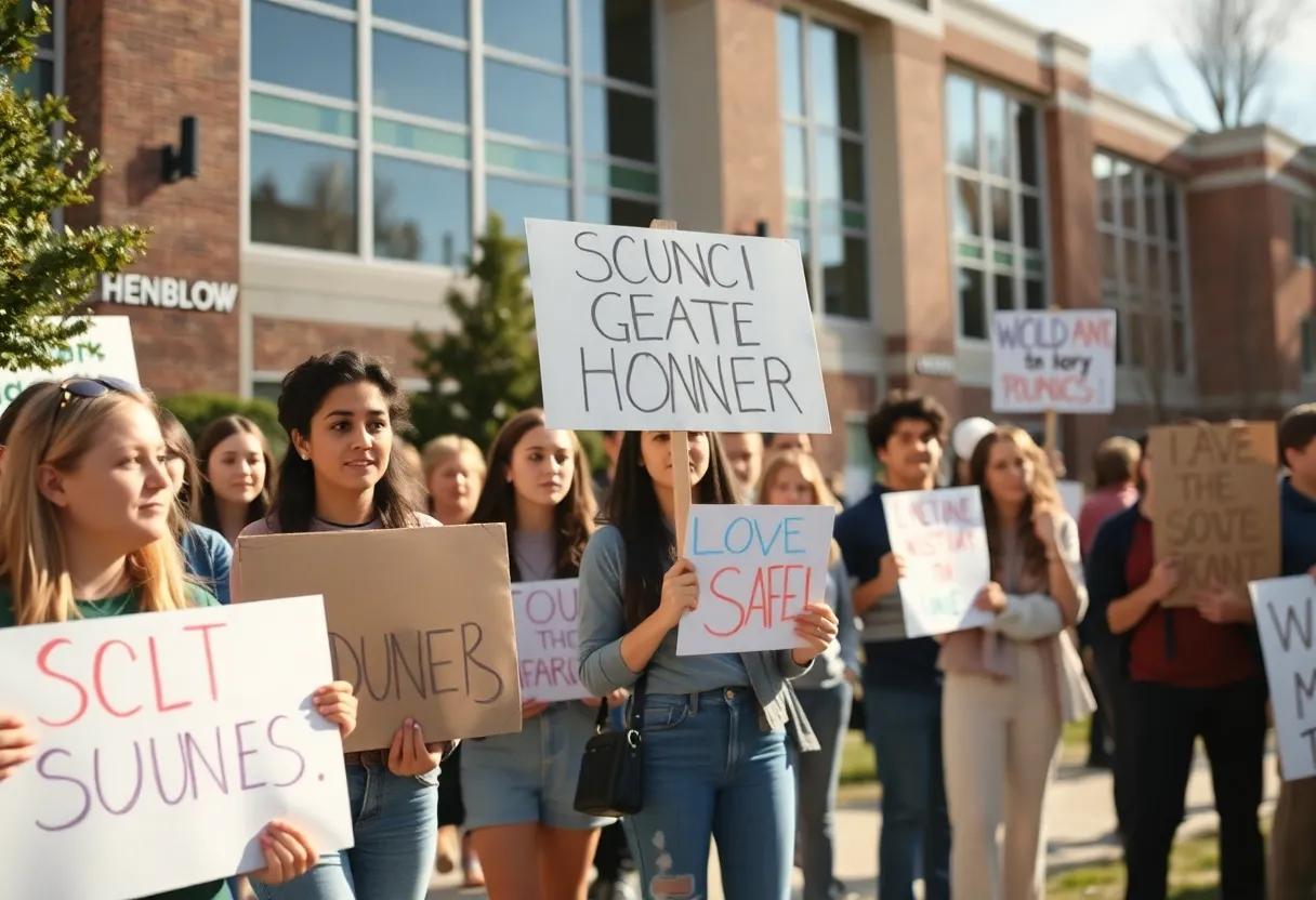 Students participating in a protest at East Carolina University advocating for campus safety and student rights.
