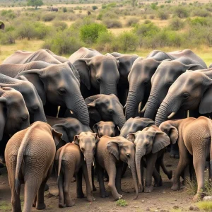 Elephants forming a protective circle around calves after an earthquake