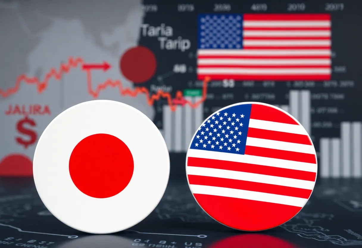 Graphic depicting Japan and US trade negotiations over tariffs