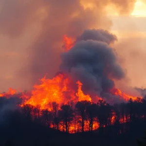 Flames and smoke from the Jones Road Wildfire in New Jersey