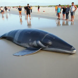 Juvenile humpback whale washed ashore in Corolla, NC