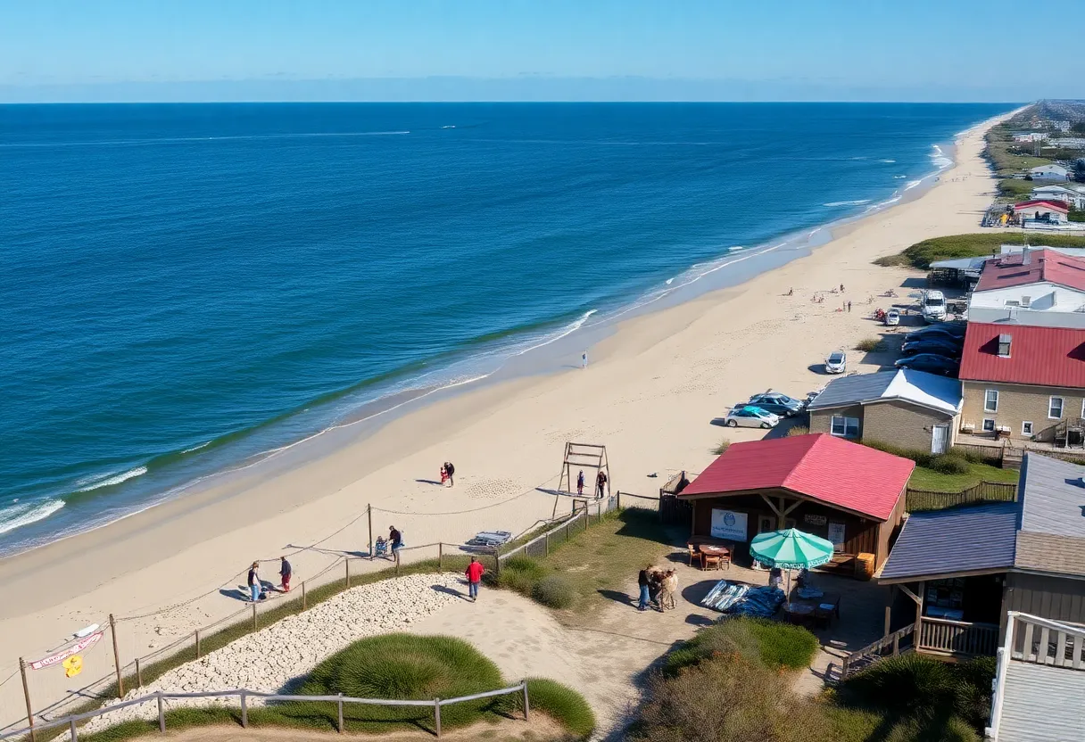 Sunset over the Outer Banks with a thriving local community and tourism activities