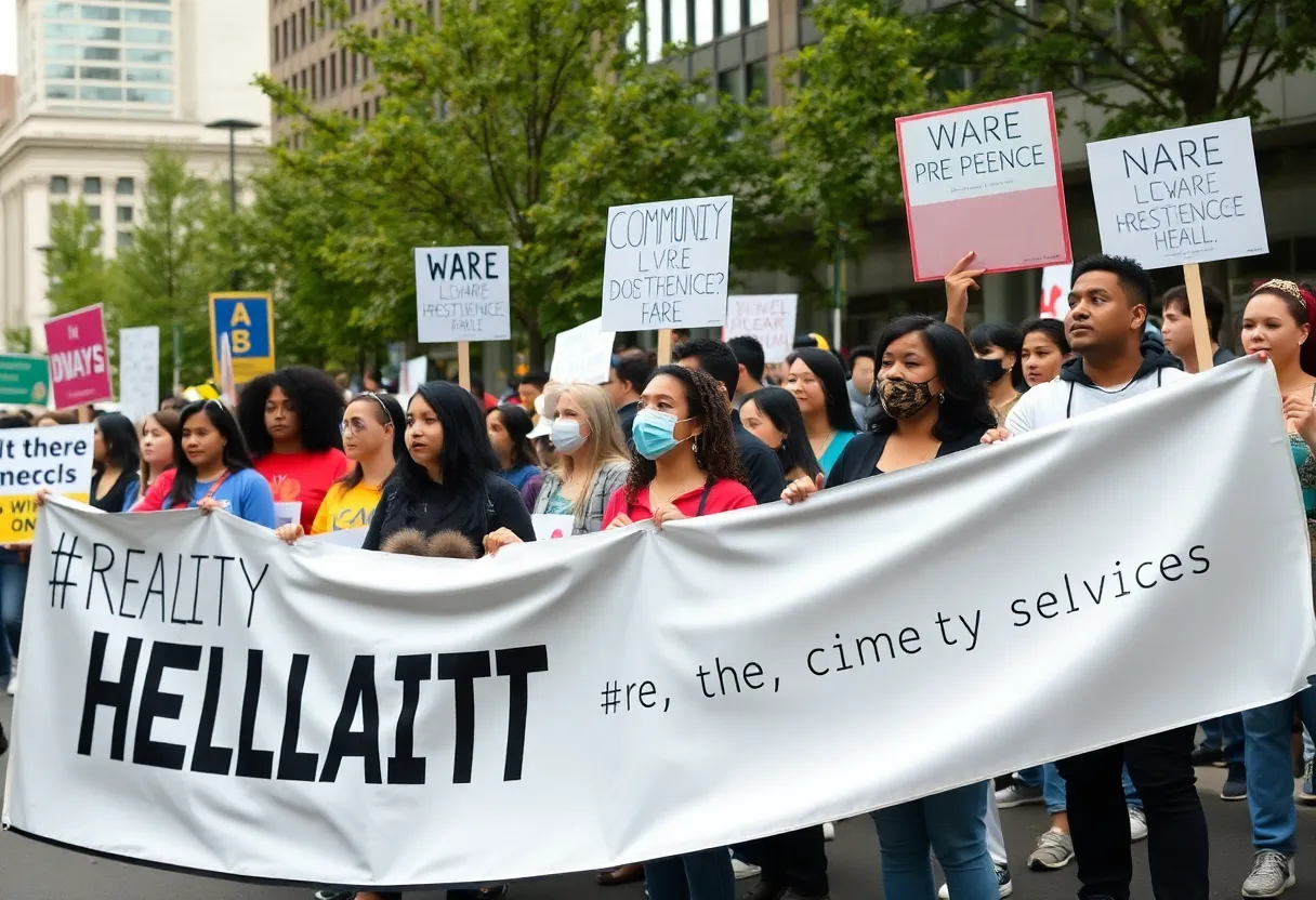 Protesters gathered in Portland for the Hands Off! protests, holding signs and banners.