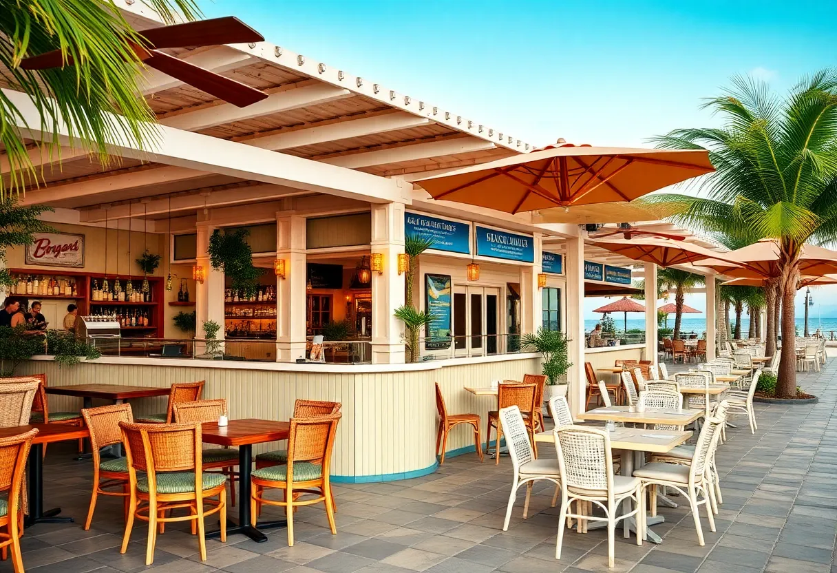 Interior of Shaka's Beach Bar & Grill showcasing modern decor and seating.