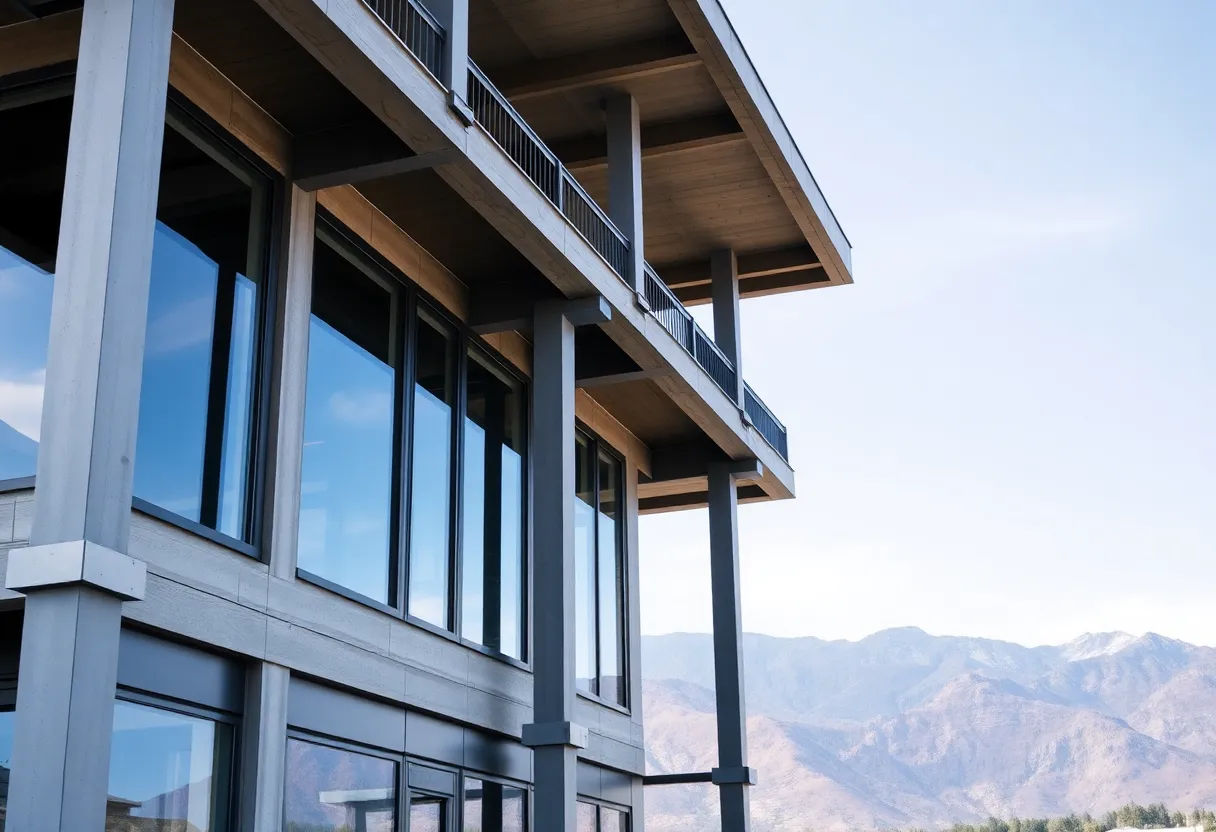 A modern building showcasing structural connections designed for earthquake safety.