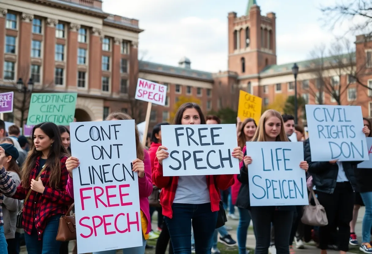 Students rallying for civil rights and free speech