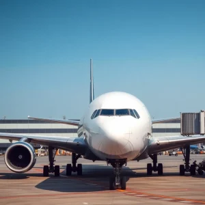 Boeing 737 Max aircraft parked at an airport with a focus on safety measures