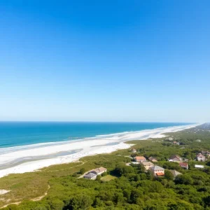 Scenic view of the Crystal Coast with sandy beaches and clear water.