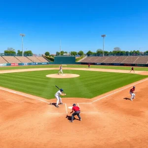 East Carolina baseball team celebrating a victory during a tournament.
