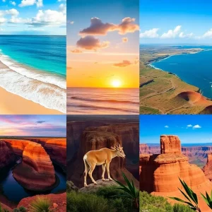 A variety of family-friendly travel destinations featuring beaches, nature, and cultural activities.