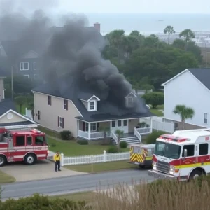 Emergency responders at the scene of a house fire in Kill Devil Hills