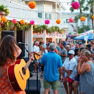 Festival scene in Outer Banks with live music and audience